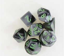 Chessex: Mini Dice Gemini Black-Gray With Green
