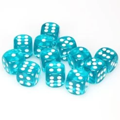 Translucent 16mm D6 Teal With White (12)