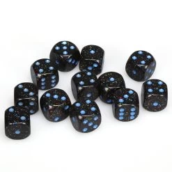 Speckled 16mm D6 Blue Stars (12)