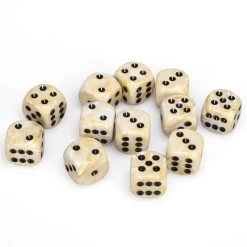 Marble 16mm D6 Ivory/Black (12) -Toy Game Store CHX27602a