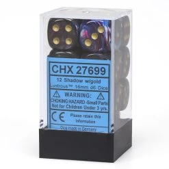 Lustrous 16mm D6 Shad/Golden Dice Block (12)