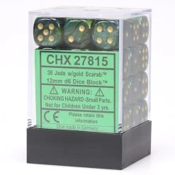 Scarab: 12mm D6 Jade/Gold Block (36)