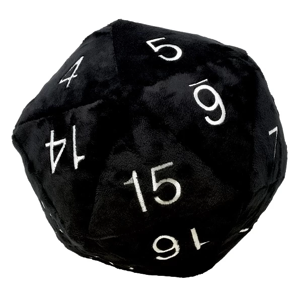 Jumbo D20 Novelty Dice Plush In Black With Silver Numbering 3 Jumbo D20 Novelty Dice Plush In Black With Silver Numbering